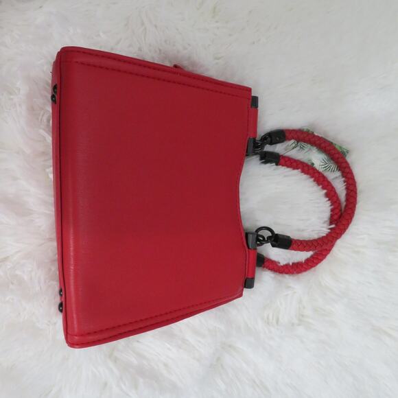 Badgley Mischka Red Handbag Crossbody Purse Sleek Finish Braided Handles - Picture 4 of 5